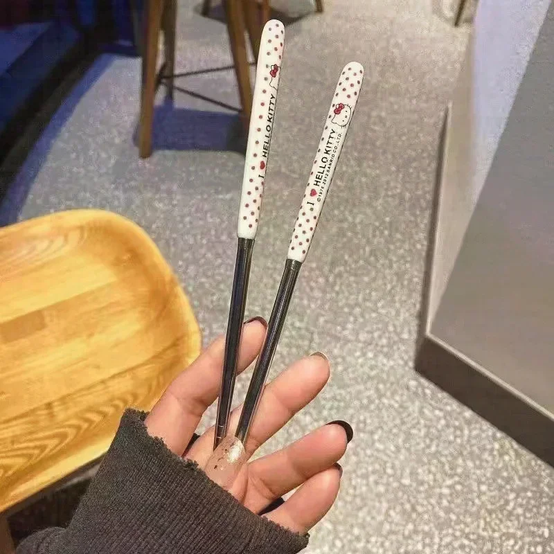 Sanrio Hello Kitty Cartoon Cute High Appearance Chopsticks Spoon Set Stainless Steel Student Office Worker Portable Tableware image 3