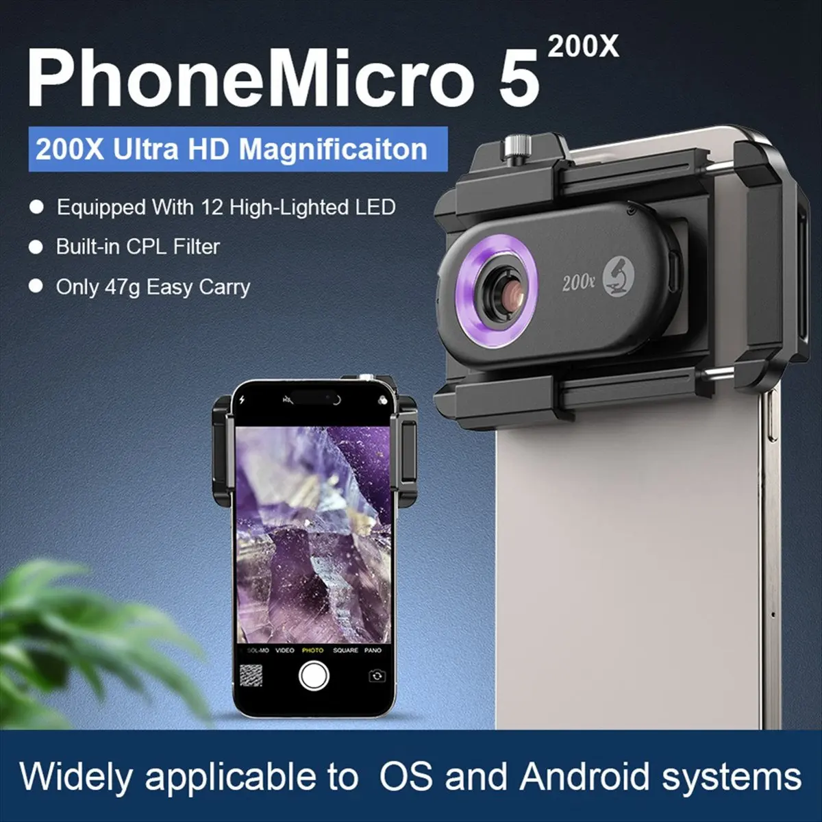 B21B 200X Mobile Phone Microscope Lens HD Optical Magnifier for Skin Textile Biology Outdoor Scientific Microscope