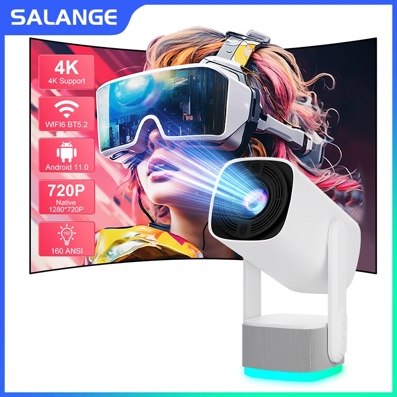 

Проектор Salange K2, Android 11,0, 2,4/телефон, Wi-Fi 6 BT 5,2 720P, поддержка 4K, домашний кинотеатр, уличный умный мини-проектор, улучшенный HY300