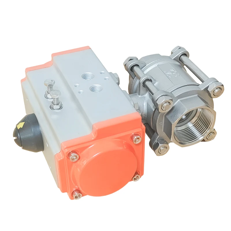 1/2" 3/4" 1" 2" dreiteiliger pneumatischer Kugelhahn mit hoher Plattform, Edelstahl-Innengewinde Q614F-16P, doppeltwirkend – Detail 9