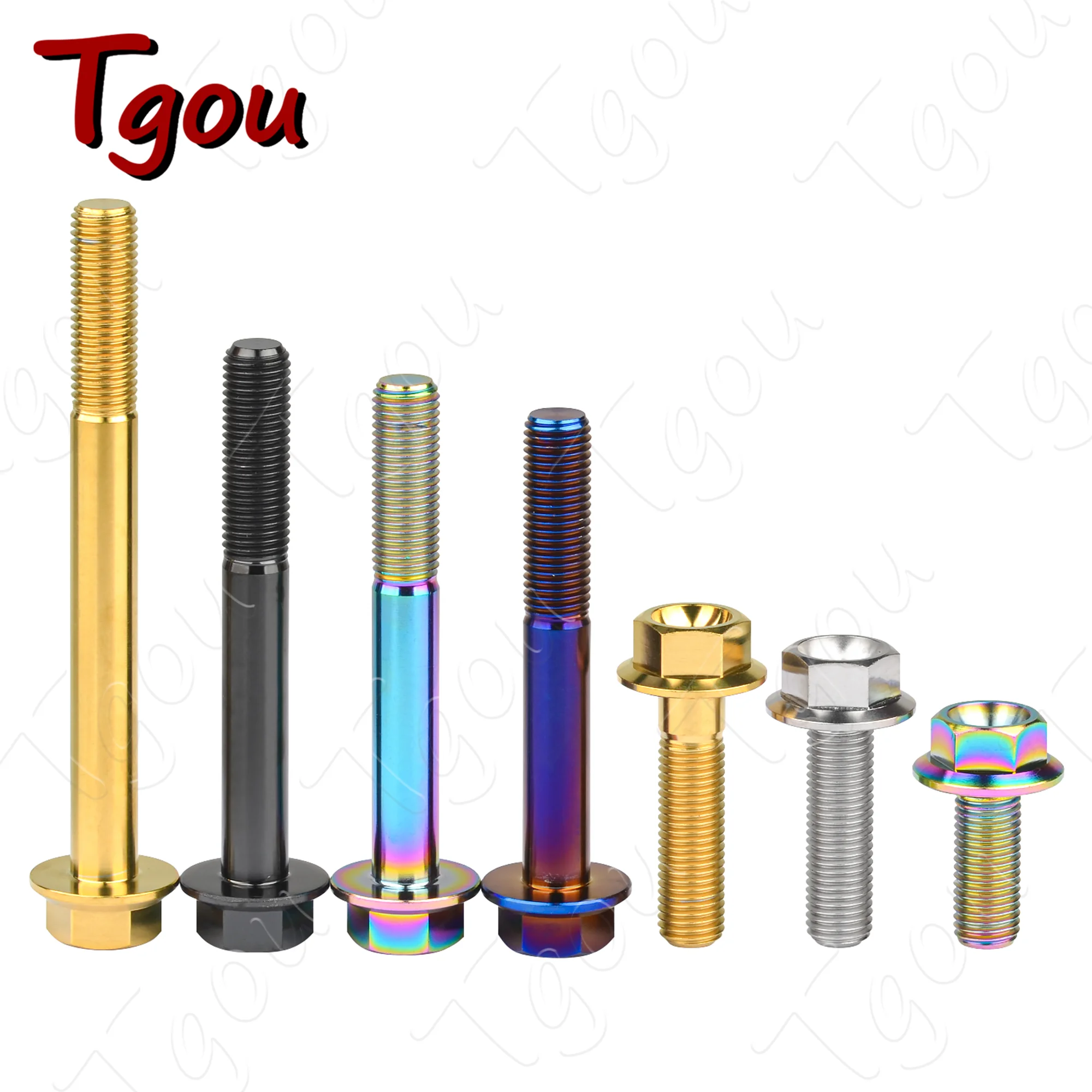 Tgou Titanium Bolt M10x20/25/30/35/40/45/55/60/65/70/75/80/90/100mm 1.25 Pitch Hexagon Flange Head Screws for Motorcycle Caliper