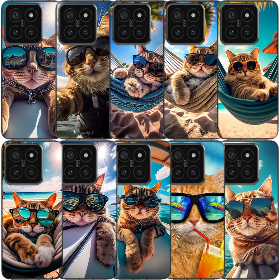 Cute Cat Wearing Sunglasses Clear Phone Case For Xiaomi Mi 13 12 12T 11 11T 10 10T Pro 11i 9 9T 8 Lite CC9E A3 A2 TPU Pattern So