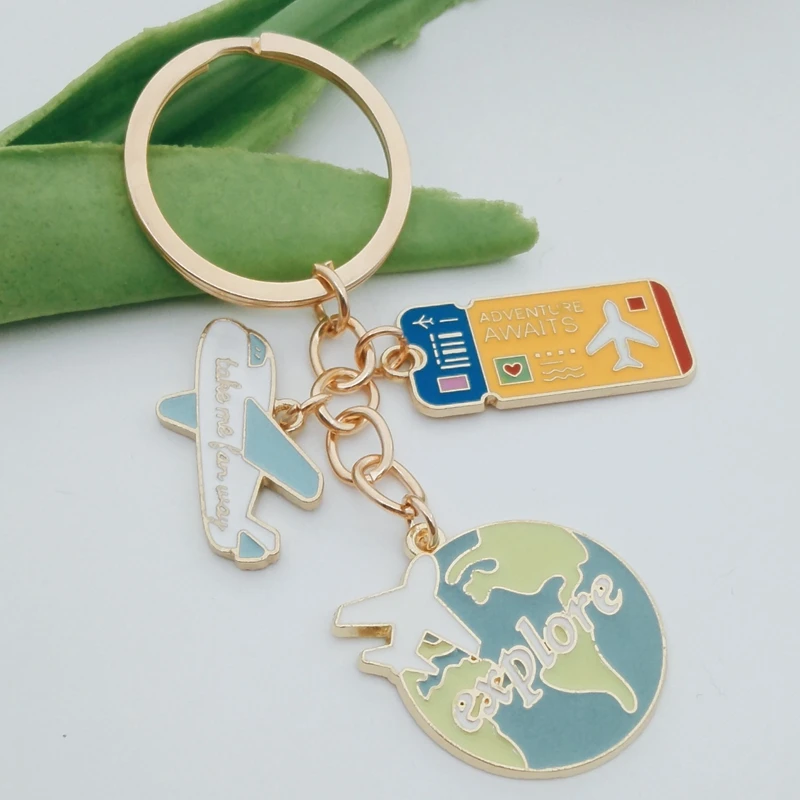جديد الإبداعية رحلة المينا مفتاح سلسلة الأرض طائرة تذكرة مفتاح سلسلة تذكارية DIY بها بنفسك اليدوية مجوهرات اكسسوارات #1