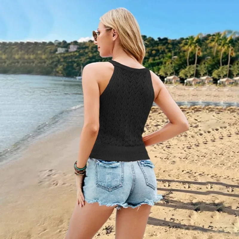 2024 Summer European and American New Casual Knitting Design Sense Solid Color Top Slim Fit Small Tank Top for Women SFC33-4