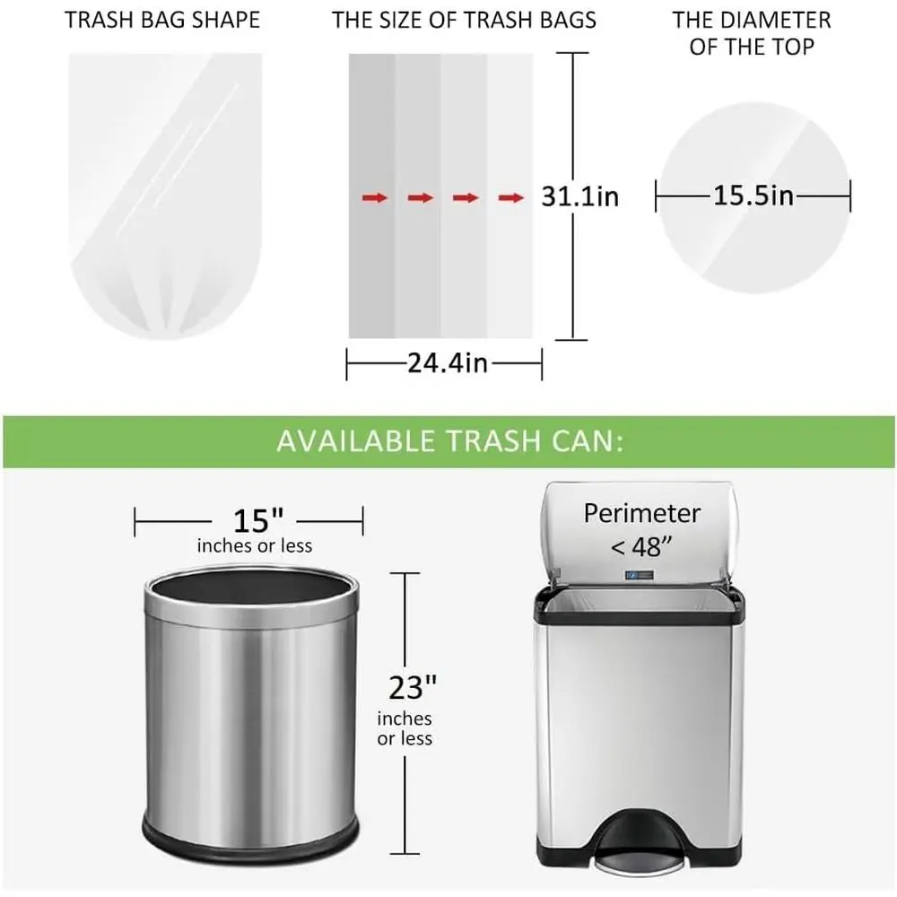 150 Count Heavy Duty 13 Gallon Kitchen Trash Bags - Clear, Ideal for 50L Waste Baskets, Suitable for Home and Office Use