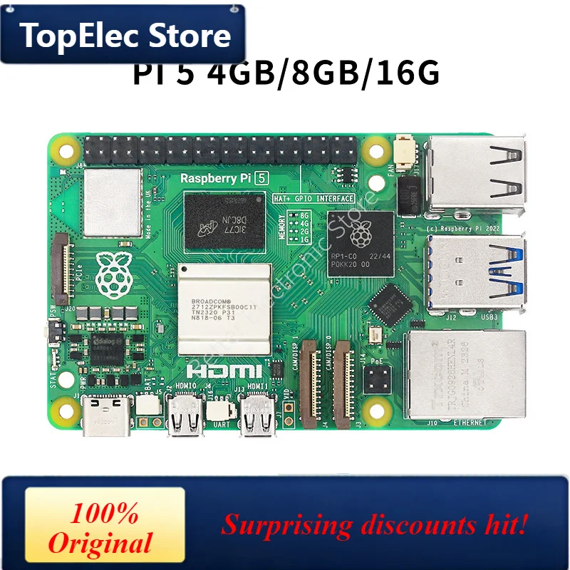 TopElec Raspberry PI 5 generation 5B 4GB/8GB/16G development board,motherboard for Python programming Learning AI suite