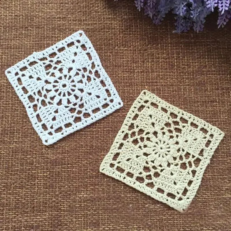 Square Handmade Lace Table Place Mat Cup Coaster Lace Crochet Tea Coffee Doily Dish Pad Dining Kitchen Wedding Decoration