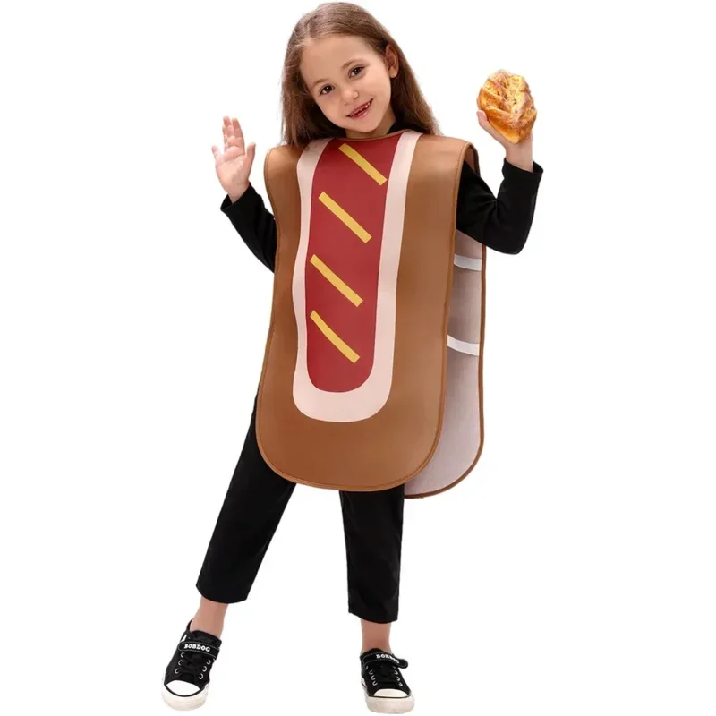 EE01 Children's Costume Kids Food Funny Costume for Carnival Girls Hot Dog Cosplay Stage Performance Halloween Sausage Costu&0Ww