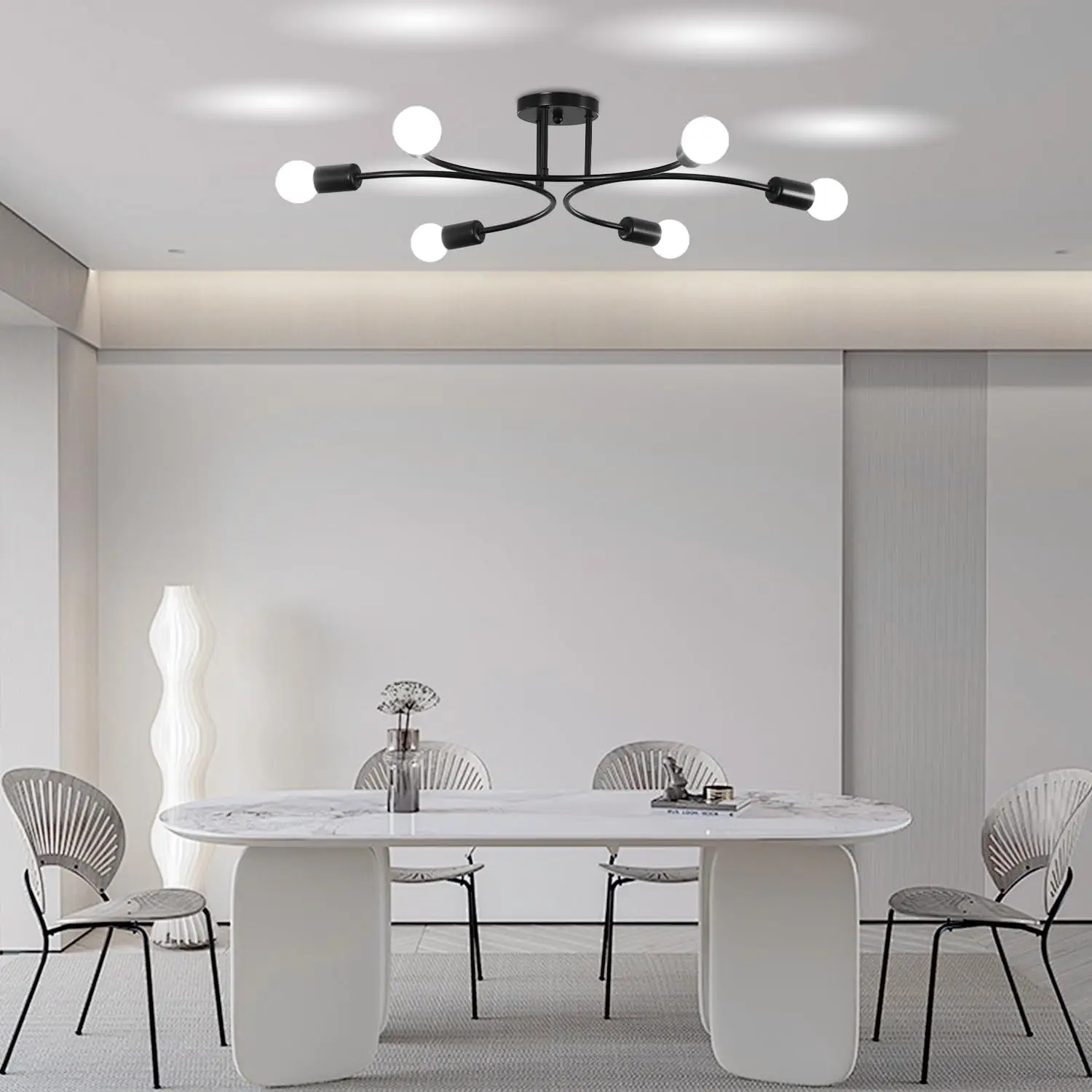 

Finktonglan blackChandelier Ceiling Light Fixture, 27.6in Modern Sputnik Chandeliers 6-Lights Semi Flush Mount Light Fixtures Ce