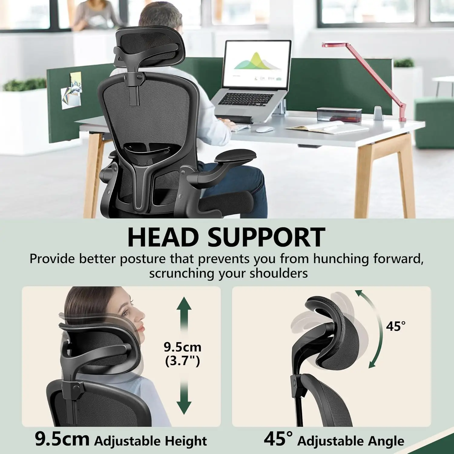 Office Chair Ergonomic Desk Chair with Headrest, High Back Computer Chair with Adjustable Lumbar Support and Wheels,Executive Sw