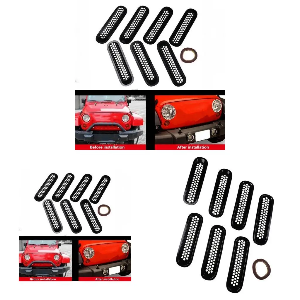 7PCS ABS Plastic Grille Inserts Front Grille Covers Suitable for 07-17 JK Automotives Strong & Stylish Upgrades