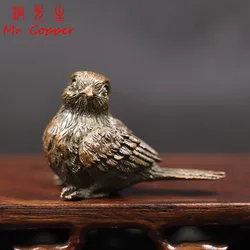 Antique Copper Small Sparrow Statue Desktop Ornaments Metal Animal Bird Figurines Miniatures Tea Pet Home Decoration Accessories