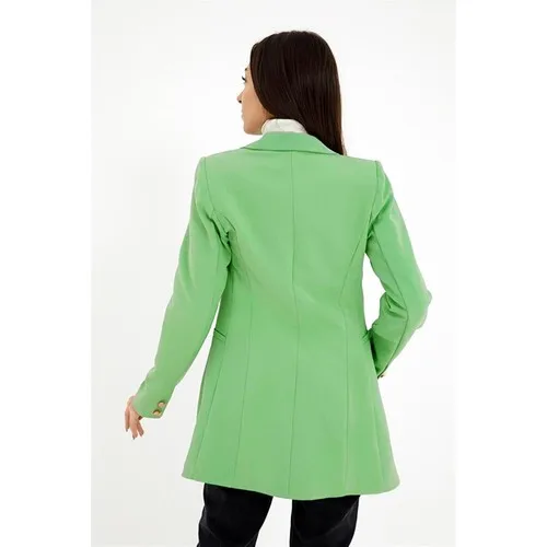 Shoulders With Shoulder Pads Front Snaps Atlas Fabric Women \'S Blazer Jacket