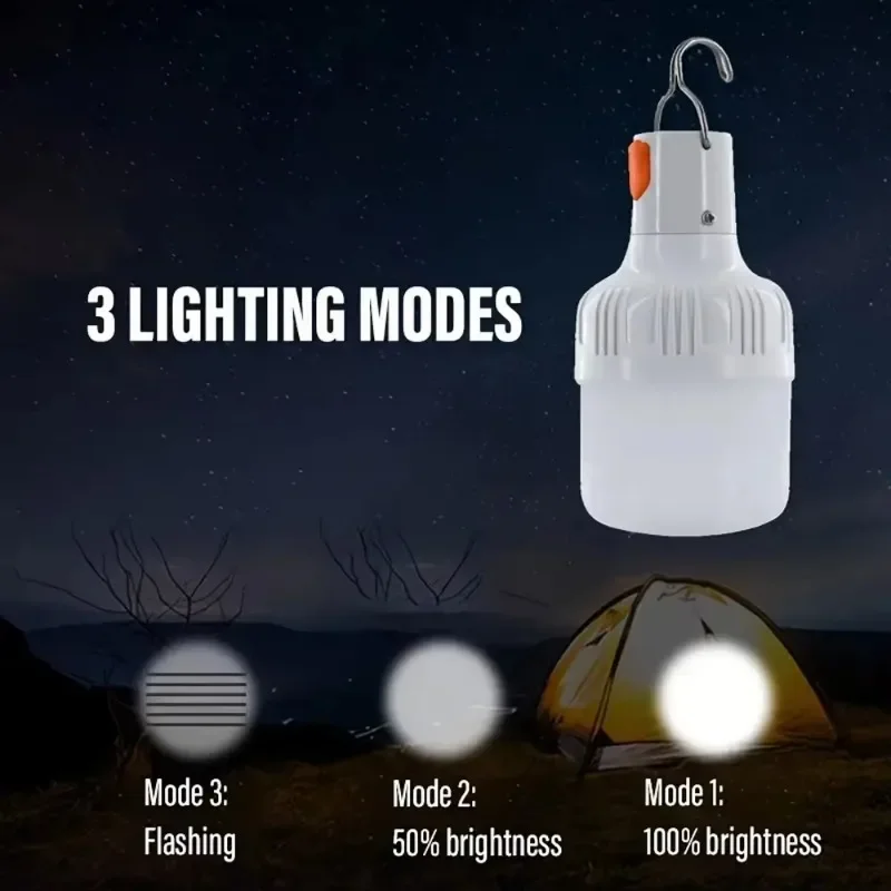 Linterna LED de emergencia recargable por USB, 30W, 60W, 100W, 3 modos de iluminación para exteriores, bombillas de lámpara LED portátiles duraderas para acampar y pescar