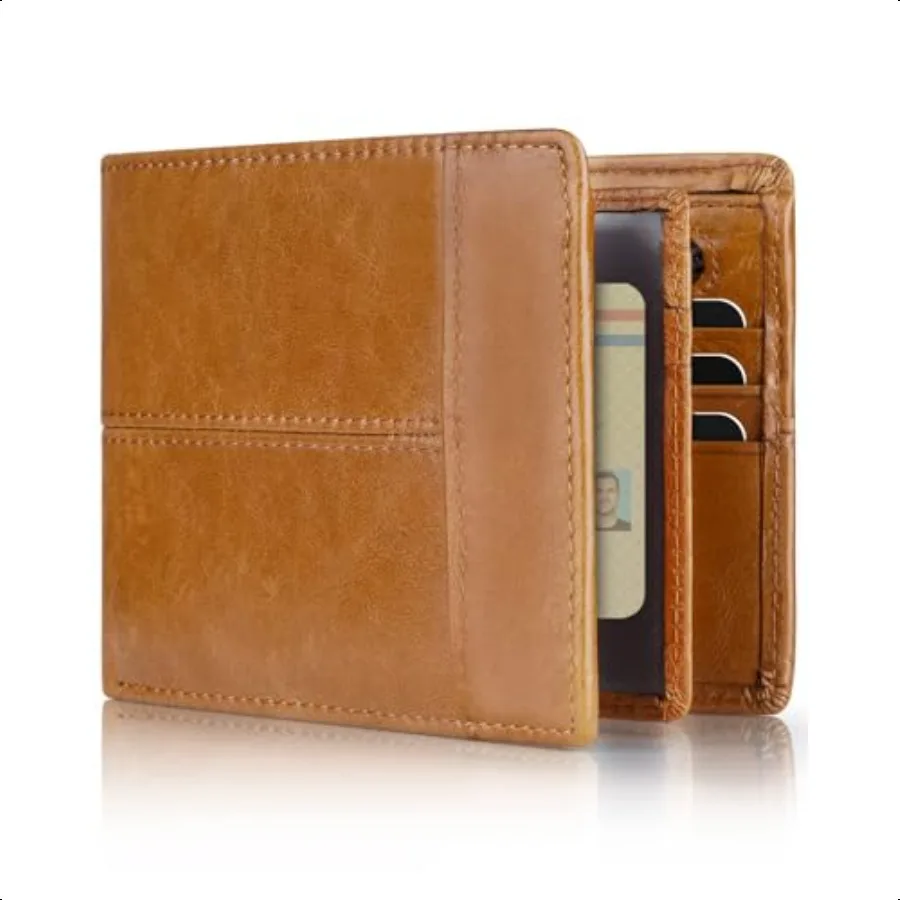 

Mens Wallet Rfid Blocking Genuine Leather Bifold Wallets with 1 ID Window 15 Card Slots