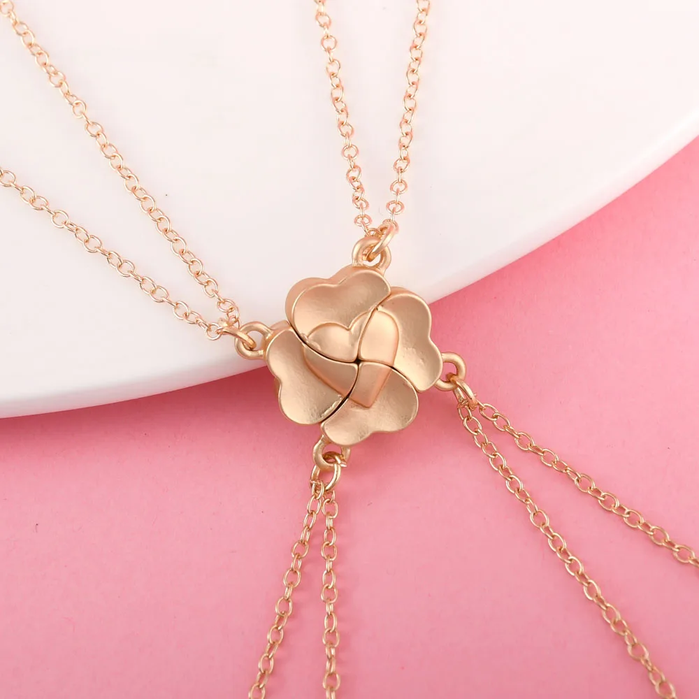 4Pcs/set Fashion Lucky Four Leaf Clover Stitching Best Friend Bestie Necklace for Girls Fashion Friendship Gifts