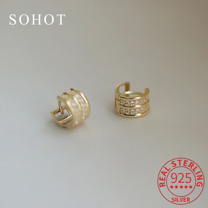 

Real 925 Sterling Silver 18K Gold Zircon 6MM Round Mini Hoop Earrings For Women Minimalist Trendy Fine Jewelry Accessories