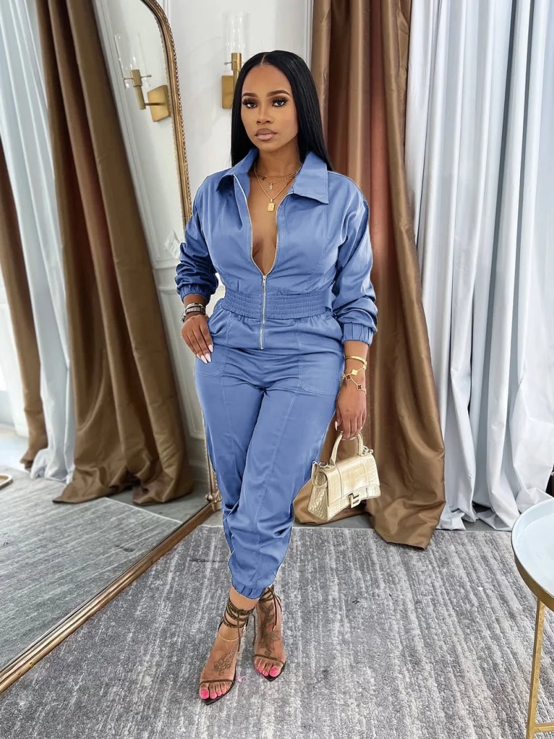 

Streetwear Cargo Jumpsuits Autumn Clothes Women Full Sleeve Long Pants Safari Style Rompers Playsuits One Pieces Overalls Outfit