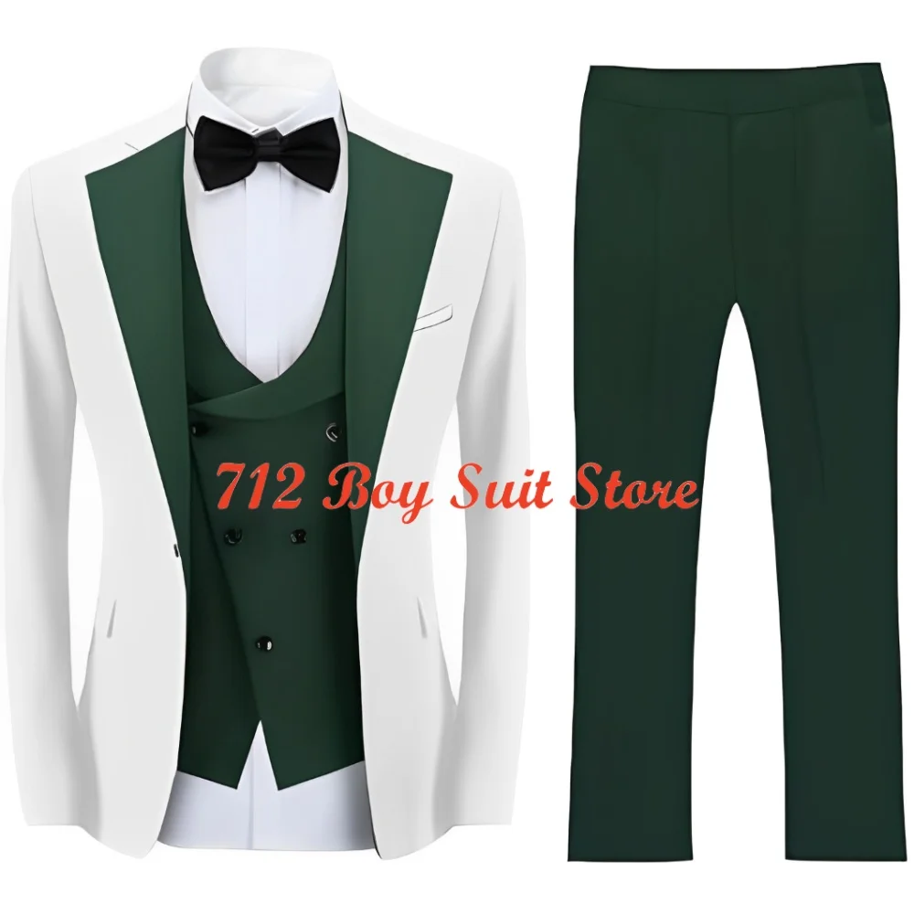 Boys 3 Piece Suits Kids Tuxedo Solid Color Notch Lapel Blazer Children's Formal Suits for Wedding Birthday Party