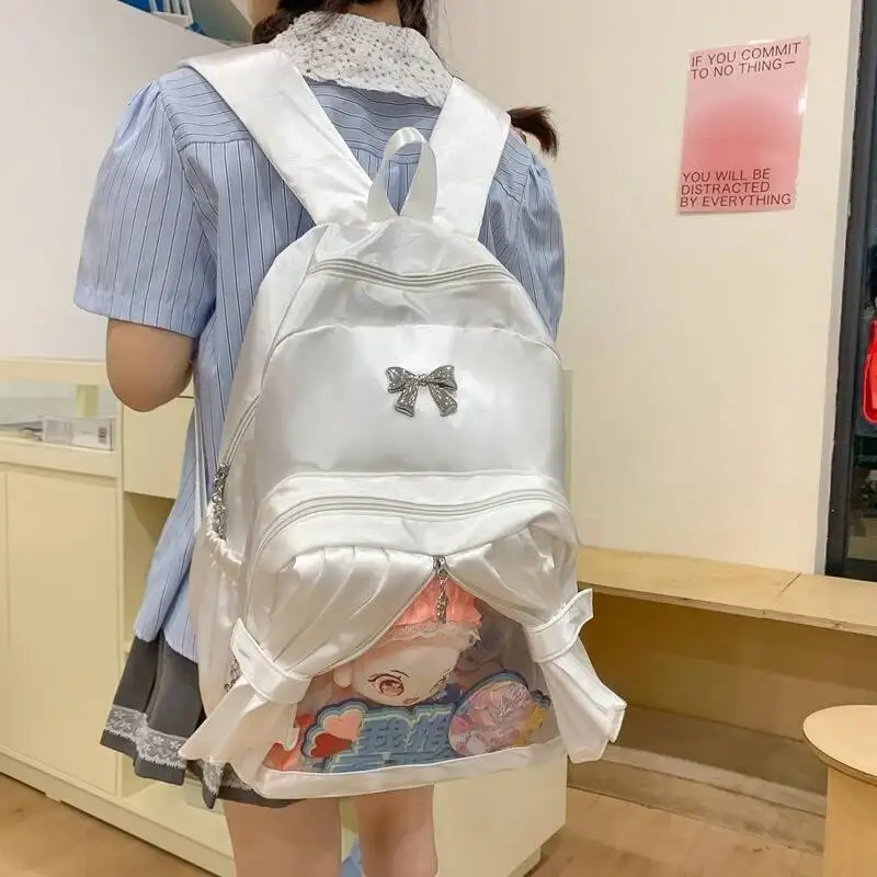 High-Capacity Simple Bow Y2k Aesthetic Ita Bags All Match Girls Sweet Kawaii Schoolbags Transparent Backpacks For Women Students
