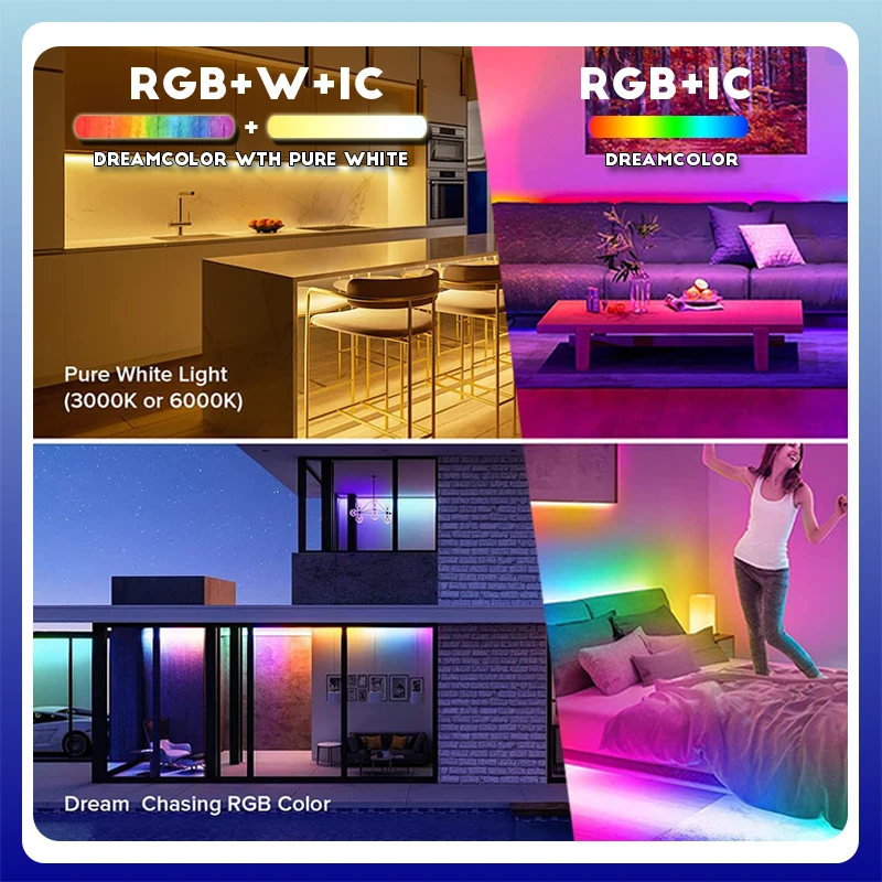 10M/32,8 ft TUYA RGBWIC LED diody na wstążce TM1814 4 in1 elastyczny pasek w Dreamcolor z białymi/ciepłymi lampami LED 24V zmieniające kolory