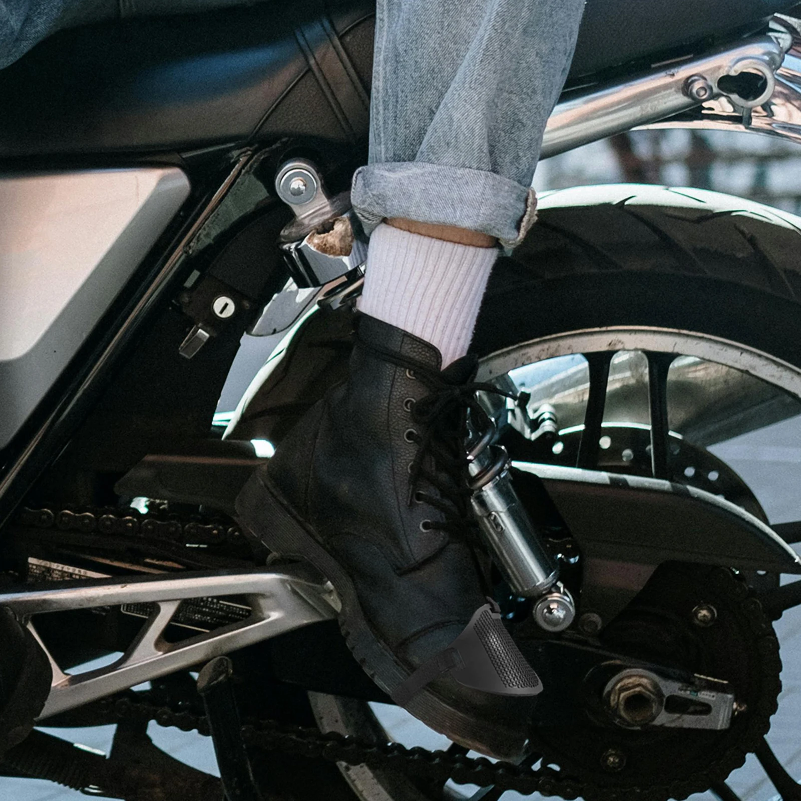 

Motorcycle Shifter Shoe Protector Black Non Deform Tear Resistant Long Use Adjustable Elastic Band Hook Loop Closure Comfortable