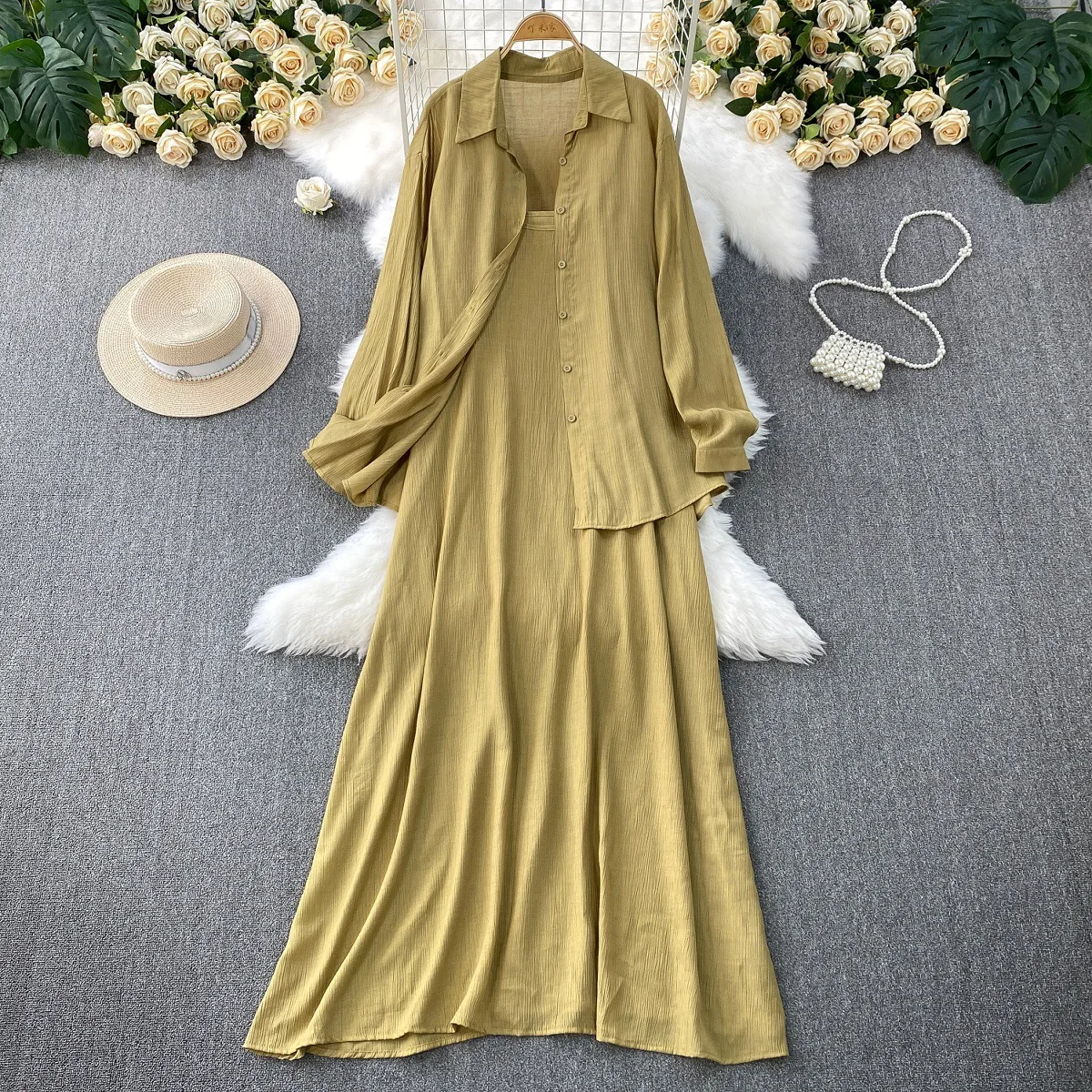 UNI เสื้อฤดูร้อน + ชุดเดรสเซ็กซี่เดี่ยวหลวมยืดหยุ่น Slim 2 ชิ้นชุด Elegant Office Lady เกาหลีแฟชั่น Vestido