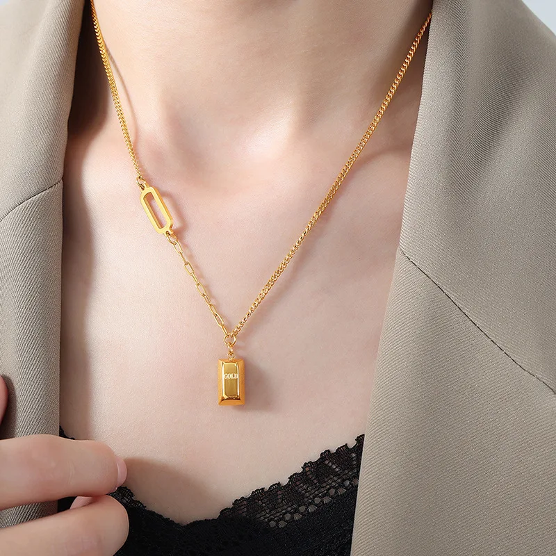 Marka Square Hollow Pendant Necklace for Women Stainless Steel Jewelry Gold Plated Chain Fashion Neckchain Girl Accessories image 3