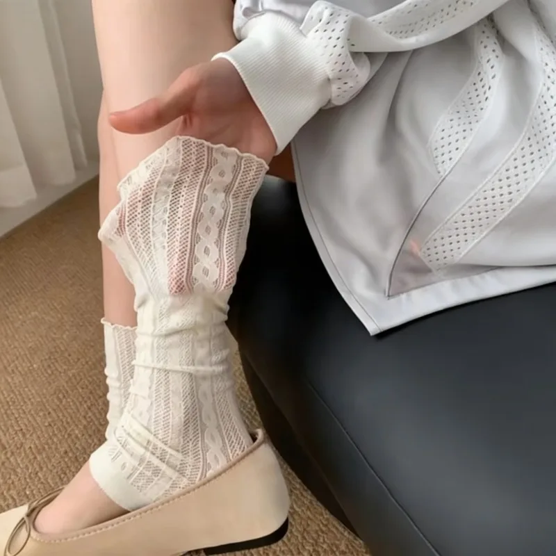 

2026 New White Lace Ruffle Leg Warmers Sweet Balletcore Slouchy Socks Spring Frilly Boot Sock Lolita Style Calf Covers for Women
