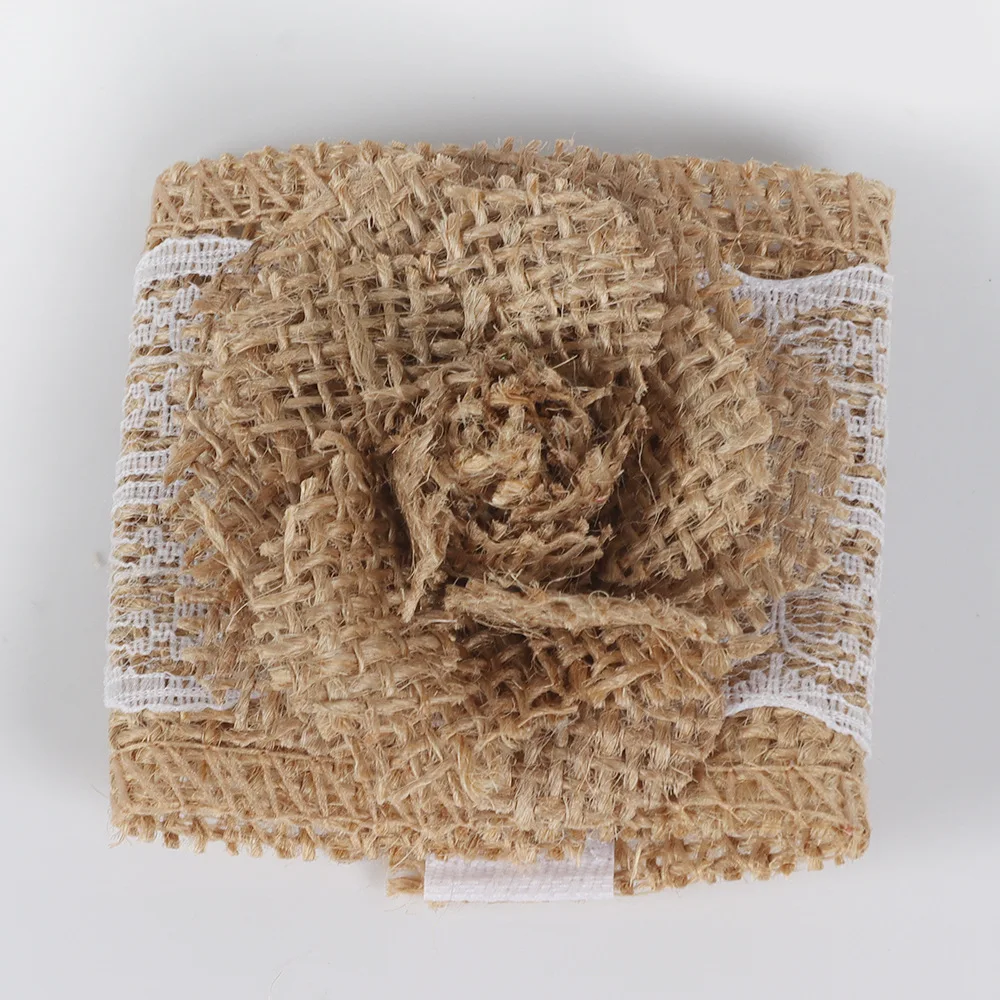 4PCS DIY Jute Napkin Ring Creative Flower Bow Napkin Buckle Hotel Wedding Supplies Handmade Napkin Christmas Decoration Table