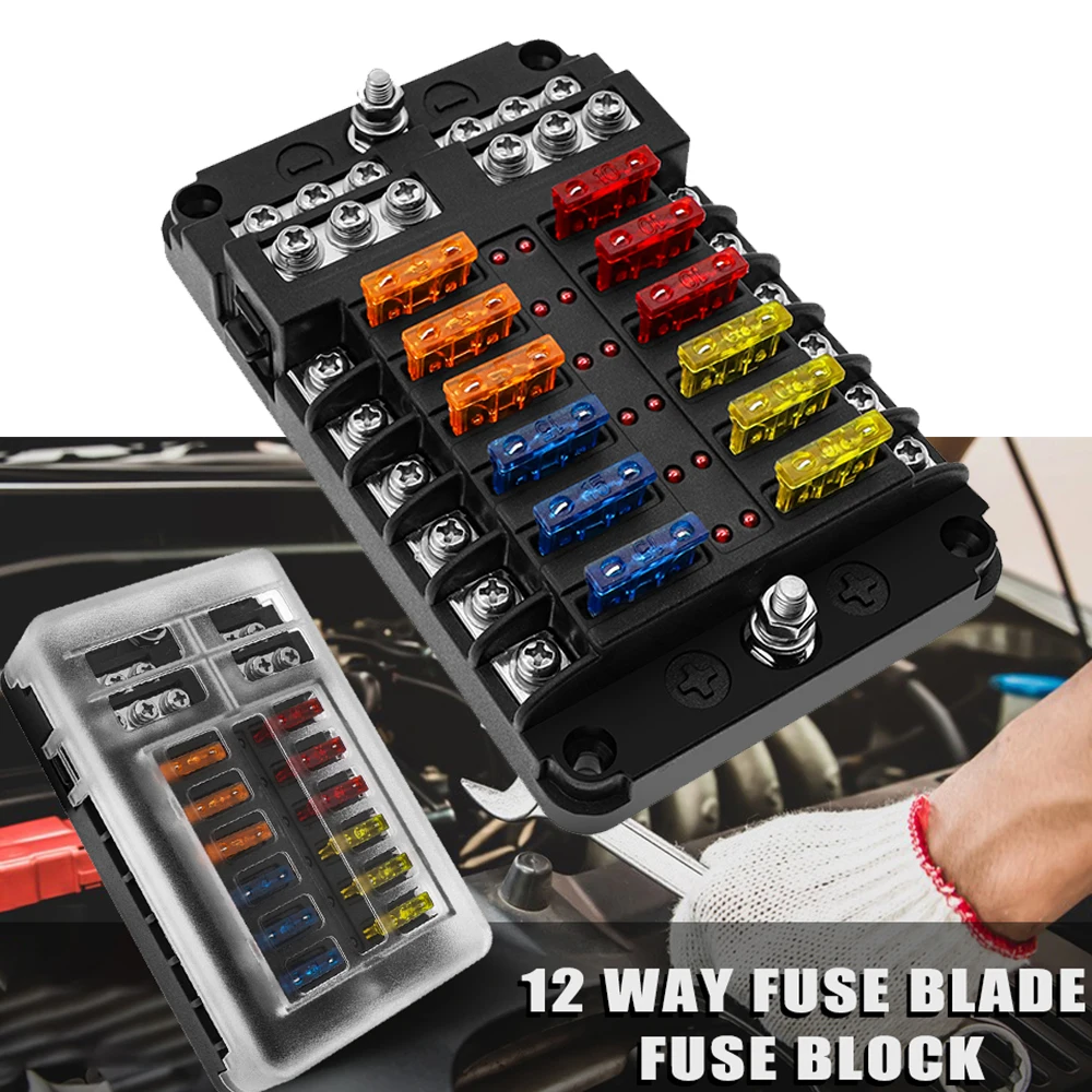 6/12 Ways Car Boat Fuse Box Holder Blade Fuse Holder Block With Warning Indicator 12V 36V Power Distribution Panel Board