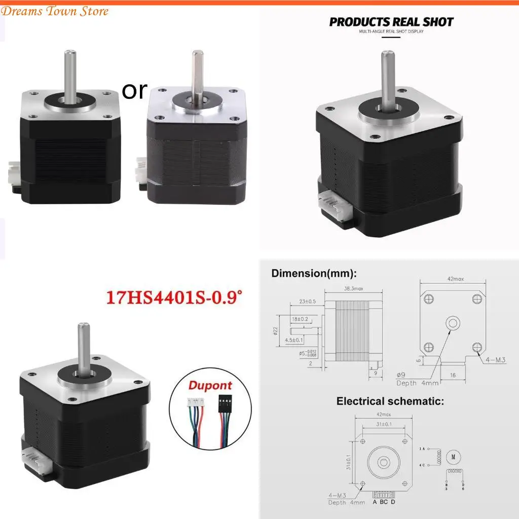 

HX6A Nema17 Stepper Motor 0.9 Degree Motor 42 Motor Nema 42BYGH 1.5A 38mm 17HS4401