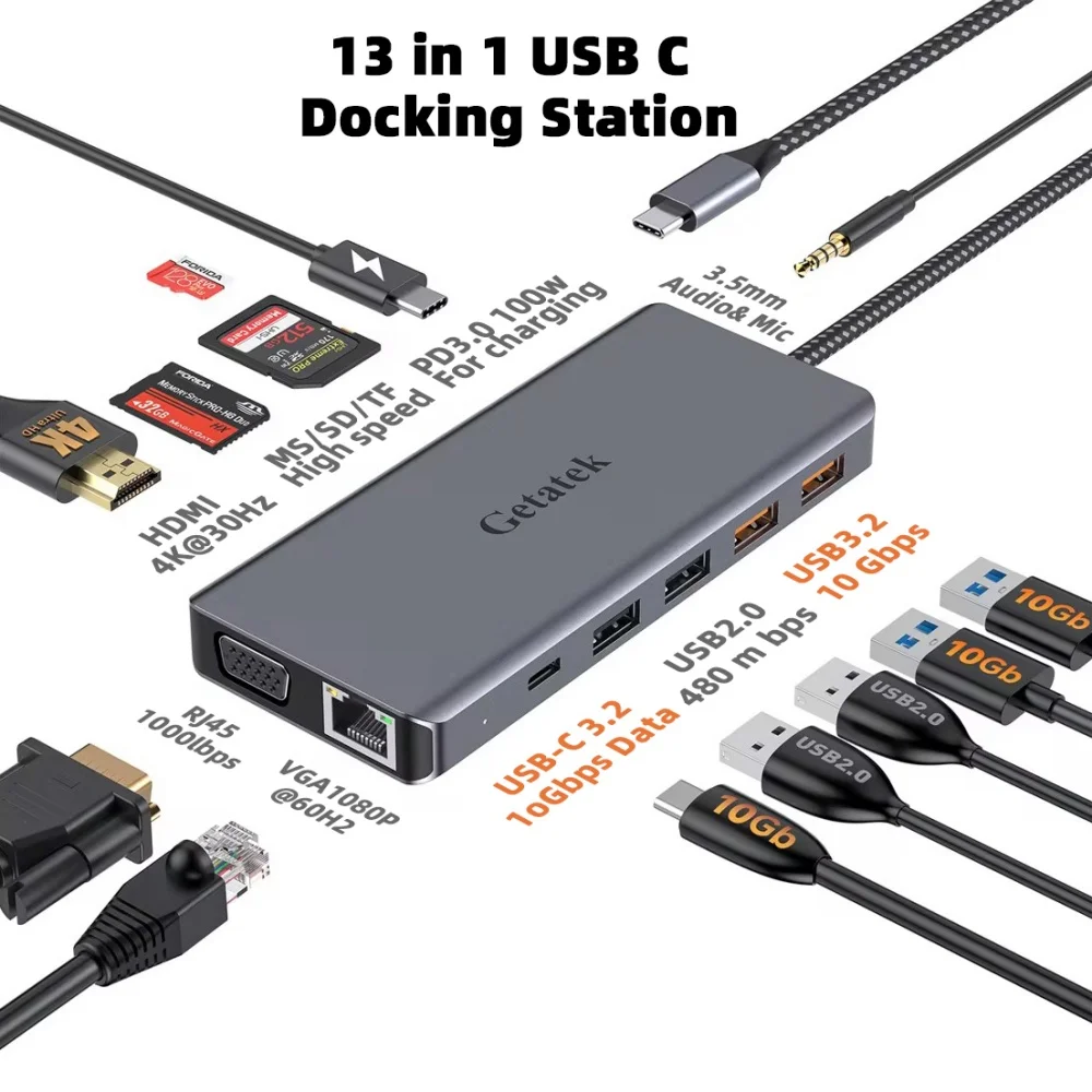 Imagem -01 - Estação de Acoplamento Usb c Monitores 13 em Estação de Acoplamento para Laptop Usb c Multicor Hub com Adaptadores Hdmi para Macbook hp Dell Lenovo estacao de acoplamento usb c monitores 13 em estacao de acoplamento para laptop usb c multicor hub com adaptadores hdmi para macbook hp dell lenovo 01
