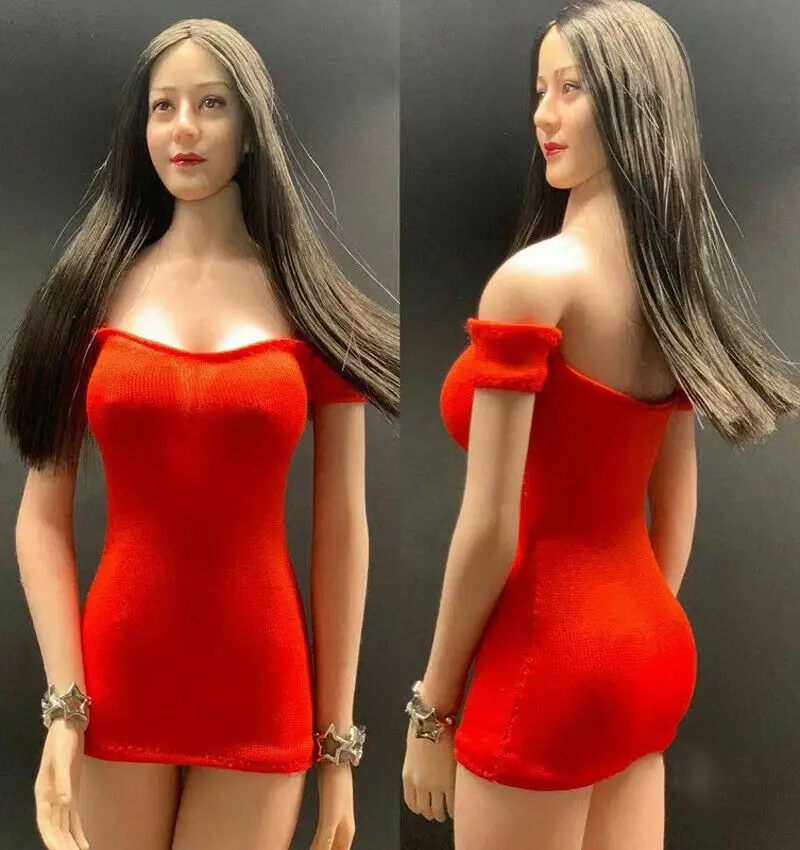 Red 1/6th CJG-W035 Female Tight-fitting High-elastic Dress Model for 12"