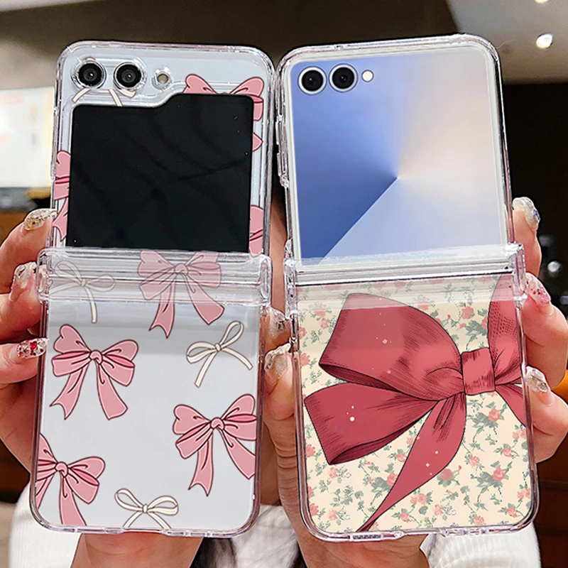 Rote Rosa Schleifenmuster-Handyhülle für Samsung Galaxy Z Flip 7 FE 6 5 4 3 5G Faltbare Harte PC-Klarsichthülle für Samsung Z Flip7