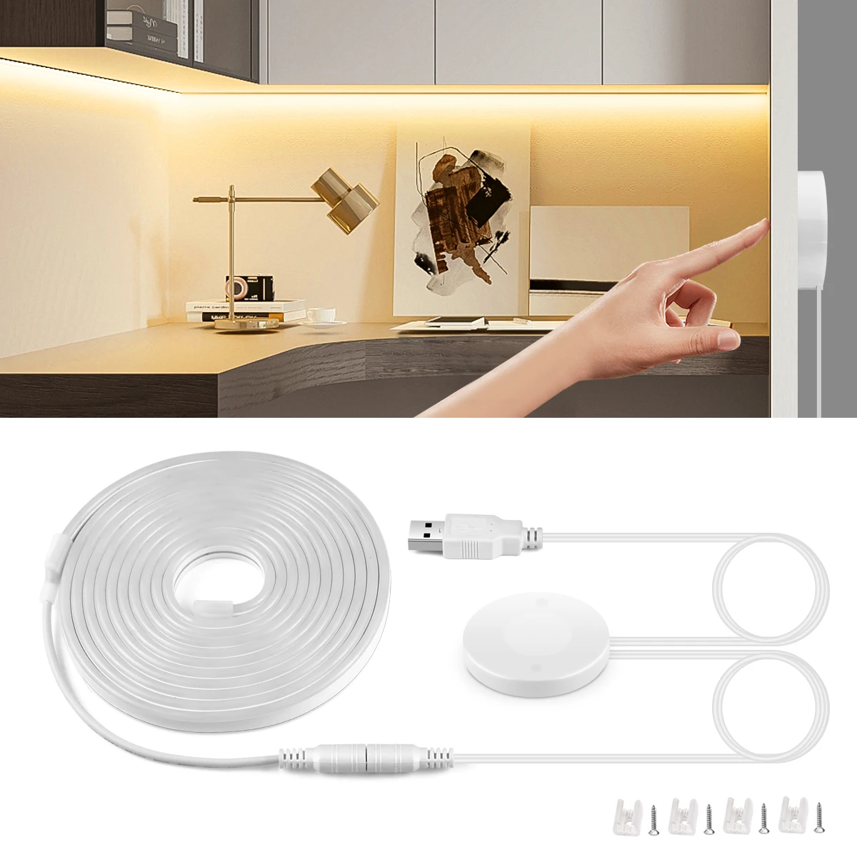 Penetrable Wood Touch Sensor Dimmable LED Under Cabinet Light USB 5V LED Neon Tape Sign For Kitchen Cabinet Indoor Night Lamp