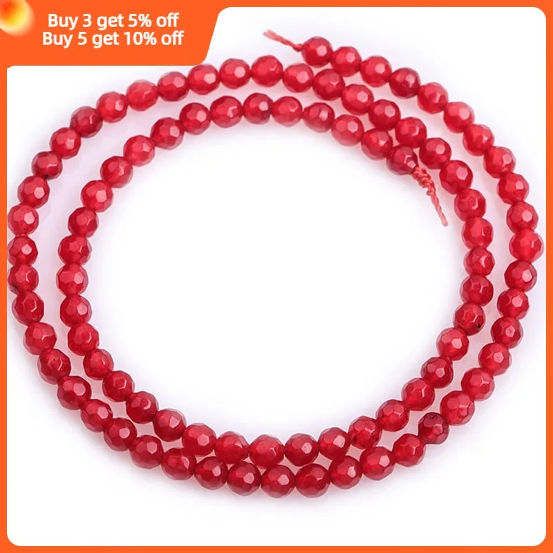 Red Jades Faceted Round Loose Spacer Accessorries Beads For Jewelry Making Strand 15 inch DIY Fashion Jewelry Bracelet For Women