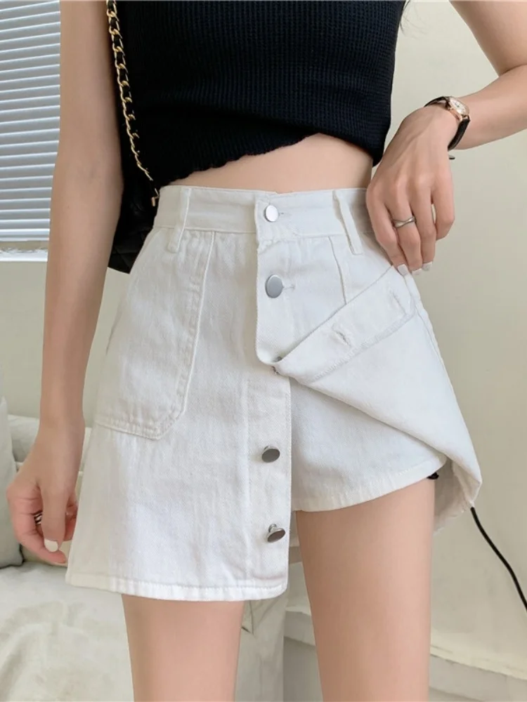 

High Waist A-Line Skirt Women's Summer plus Size Denim Short Pants Design Slimming Effect Half Body Skirt Arm Covering