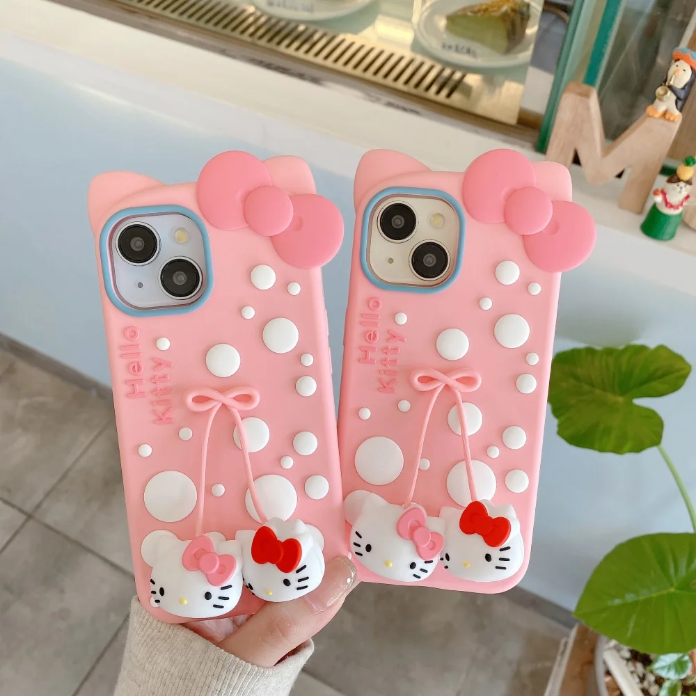 Funda de silicona de gato KT rosa bonito de lujo para iPhone 17 Pro Max 16 Plus 15 14 13 12 Pro Max cubierta protectora anticaída de dibujos animados