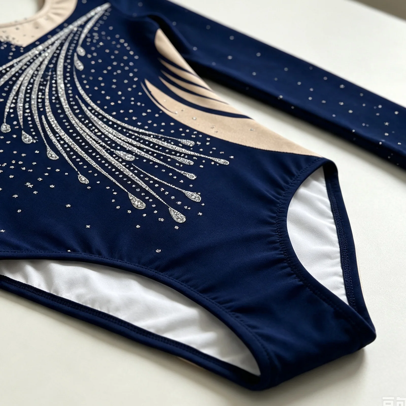 Kid Girls Exquisite Printed Gymnastics Leotard Round Neck Long Sleeve Color Block Bodysuit for Dance Ballet Practice Performance