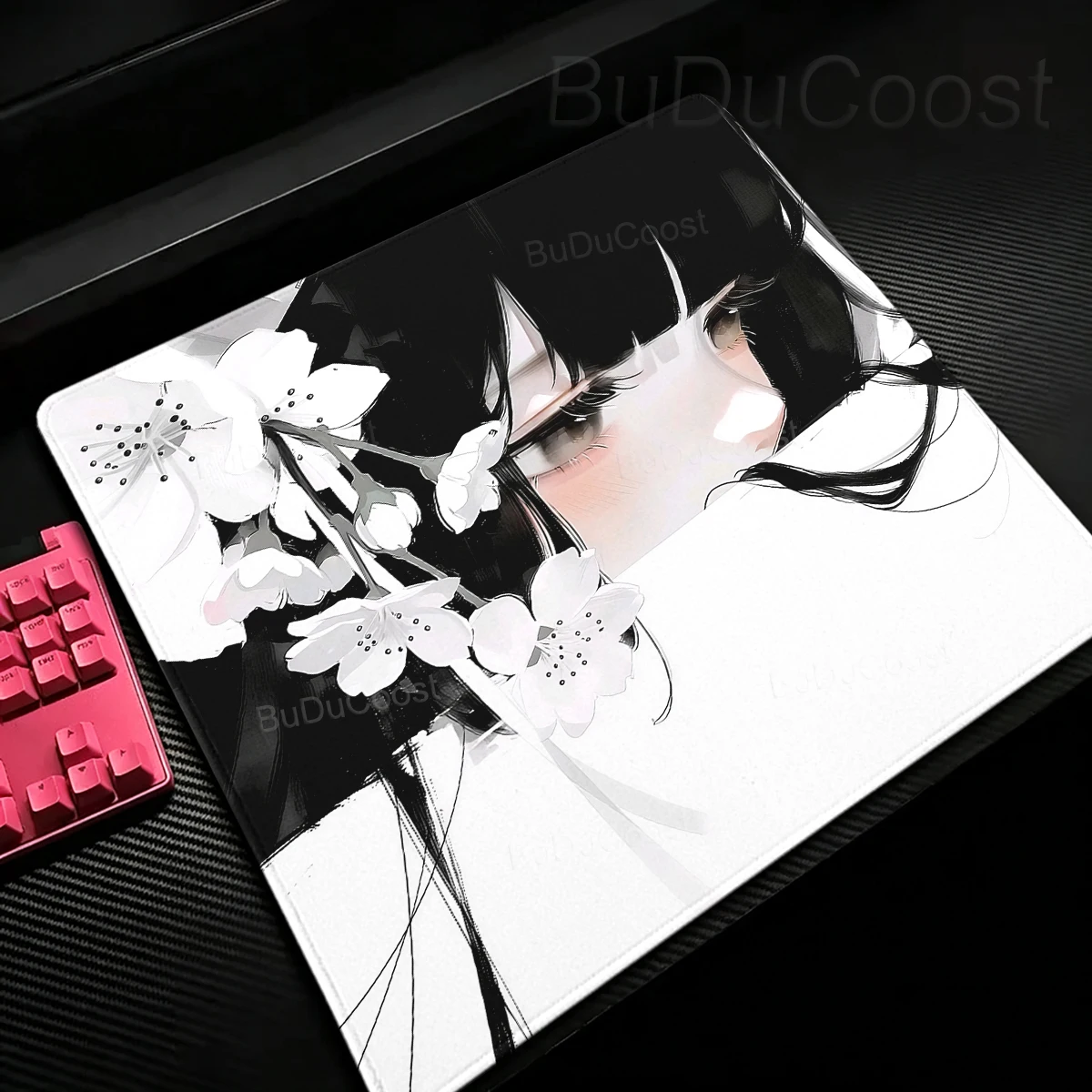 Mouse Pad Estético de Flores e Meninas Anime, Tapete de Mesa Antiderrapante de Borracha para Jogos, Mousepad Gamer, Tapete Pequeno para Teclado, Acessórios para PC de Escritório