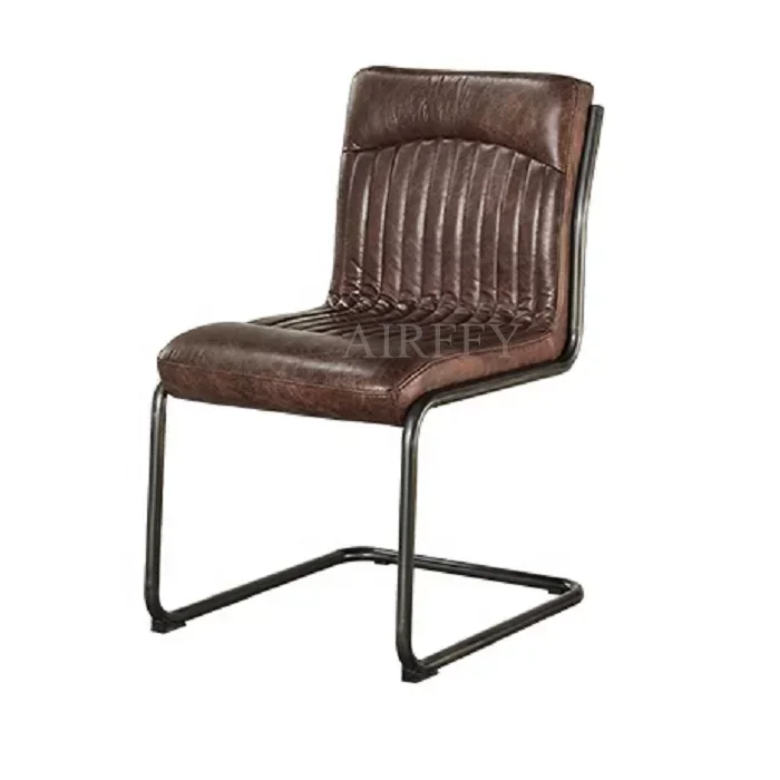 

Antique Iron Frame and Top Grain Genuine Leather Dining Chair with for Dining room restaurant hotel bar