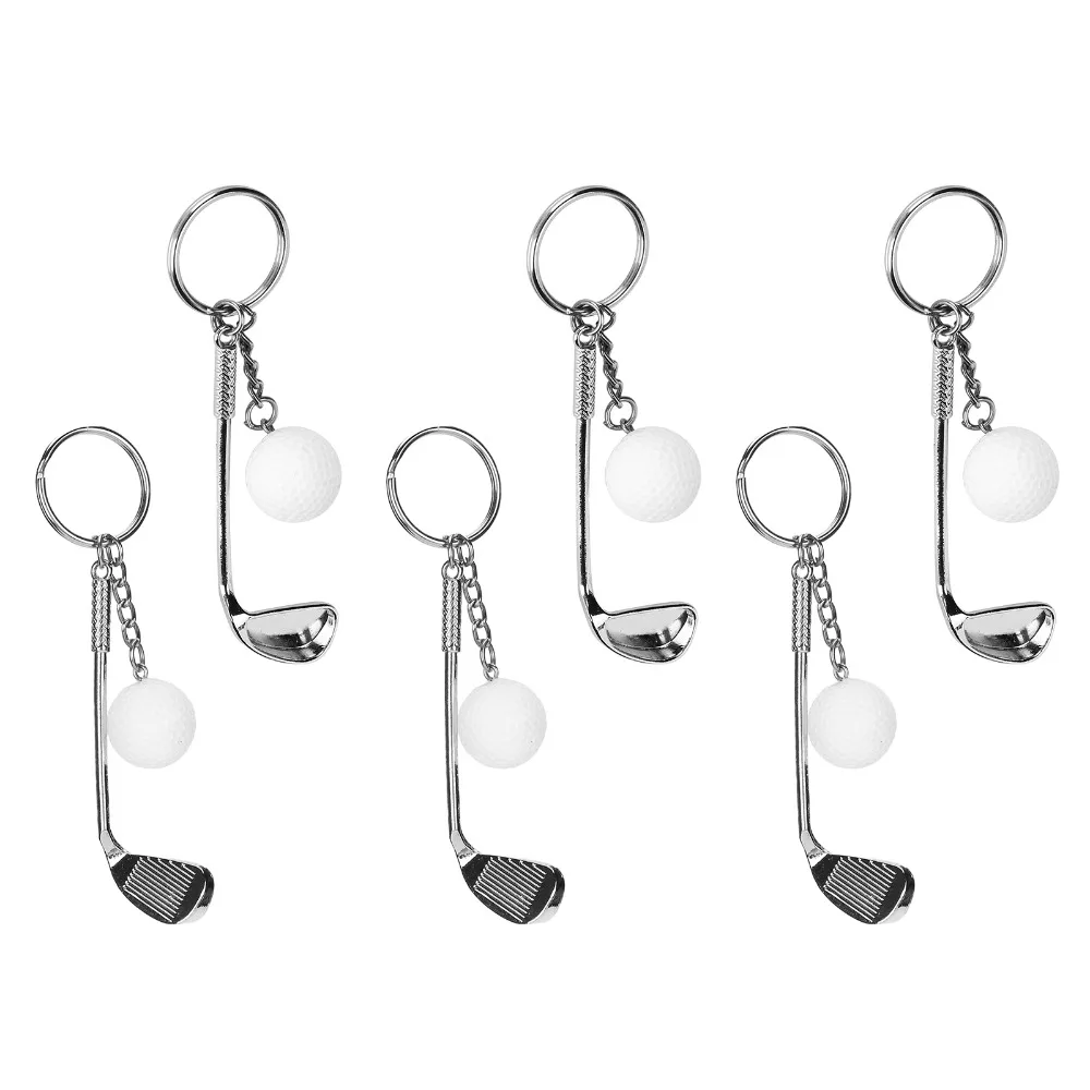 6pcs Electroplating Golf Club Keychain Fashionable Alloy Pendant Decoration Key Ring Pendant Funny Design Golf Ball Keychain