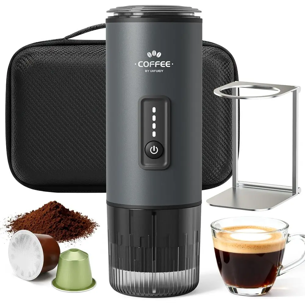 

Portable Coffee Maker, 3 in 1 Electric Espresso Machine Set, Rechargeable Self-Heating Brewer with Carrying Bag and Coffee Stand