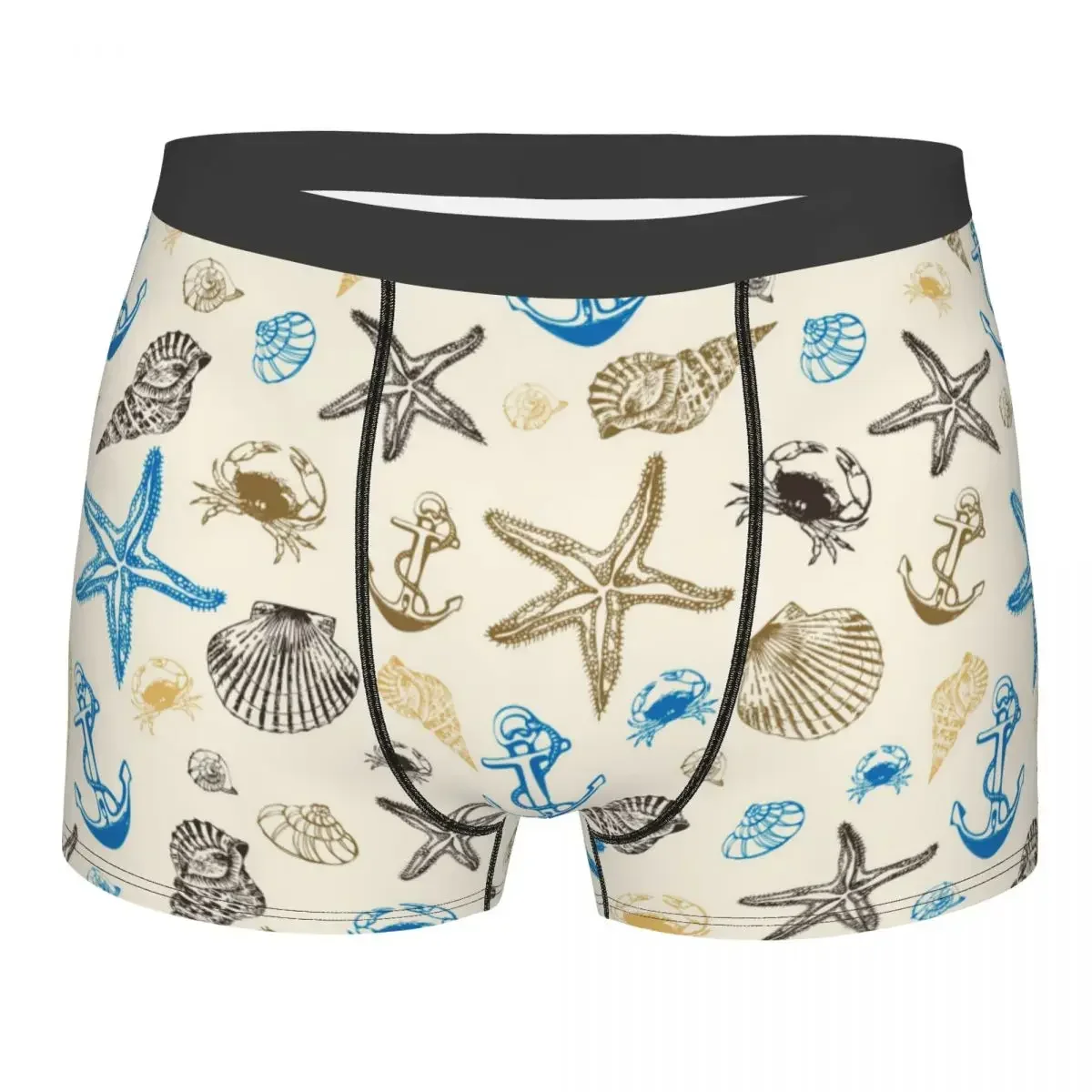 Shells Anchor Starfish Men's Underwear Ocean Beach Boxer Shorts Panties Fashion Breathable Underpants for Male S-XXL