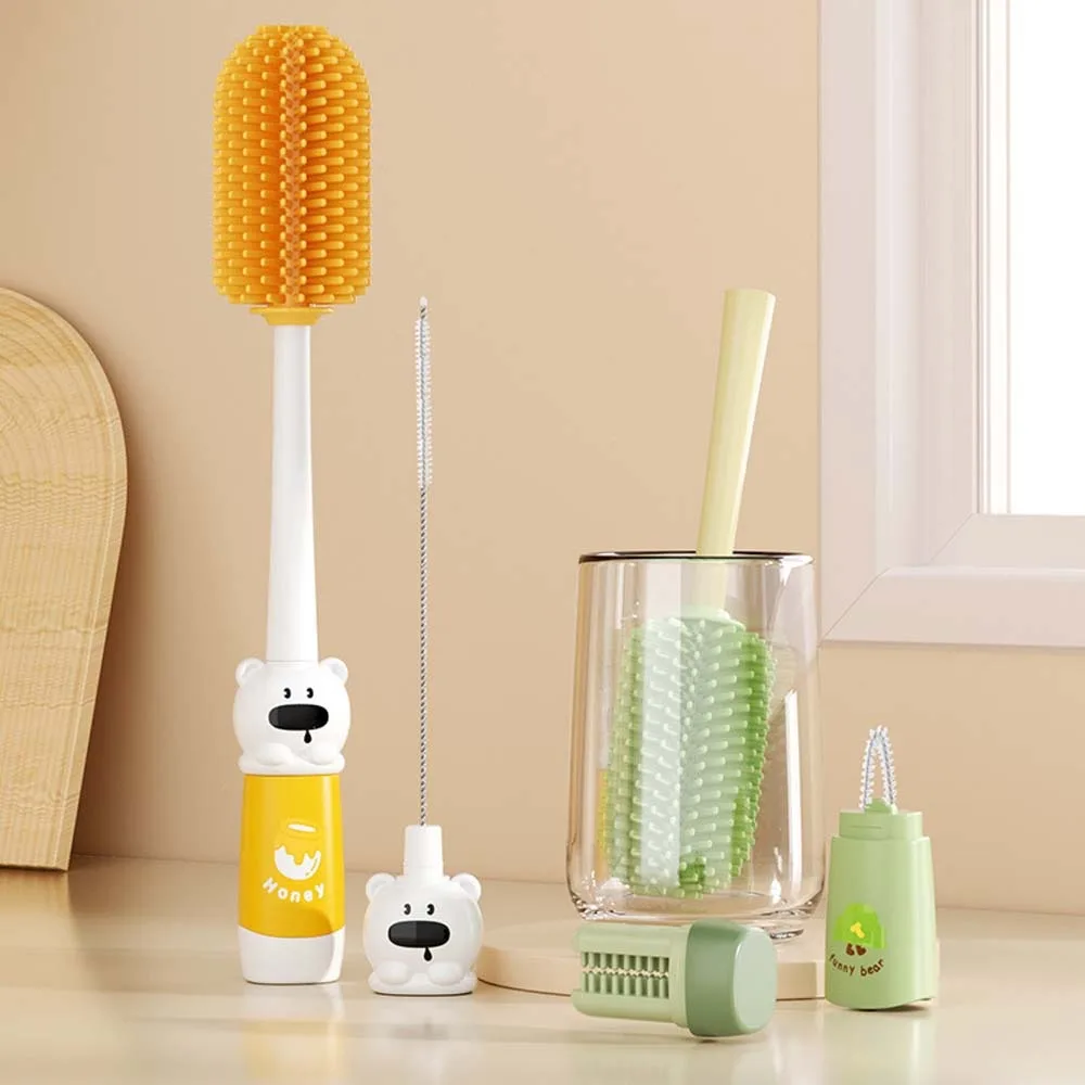 

Multi-functional ABS Bottle Cleaning Brush Set TPR PC Pacifier Straw Scrubber Green Nylon Baby Nipple Brush Kit Cover