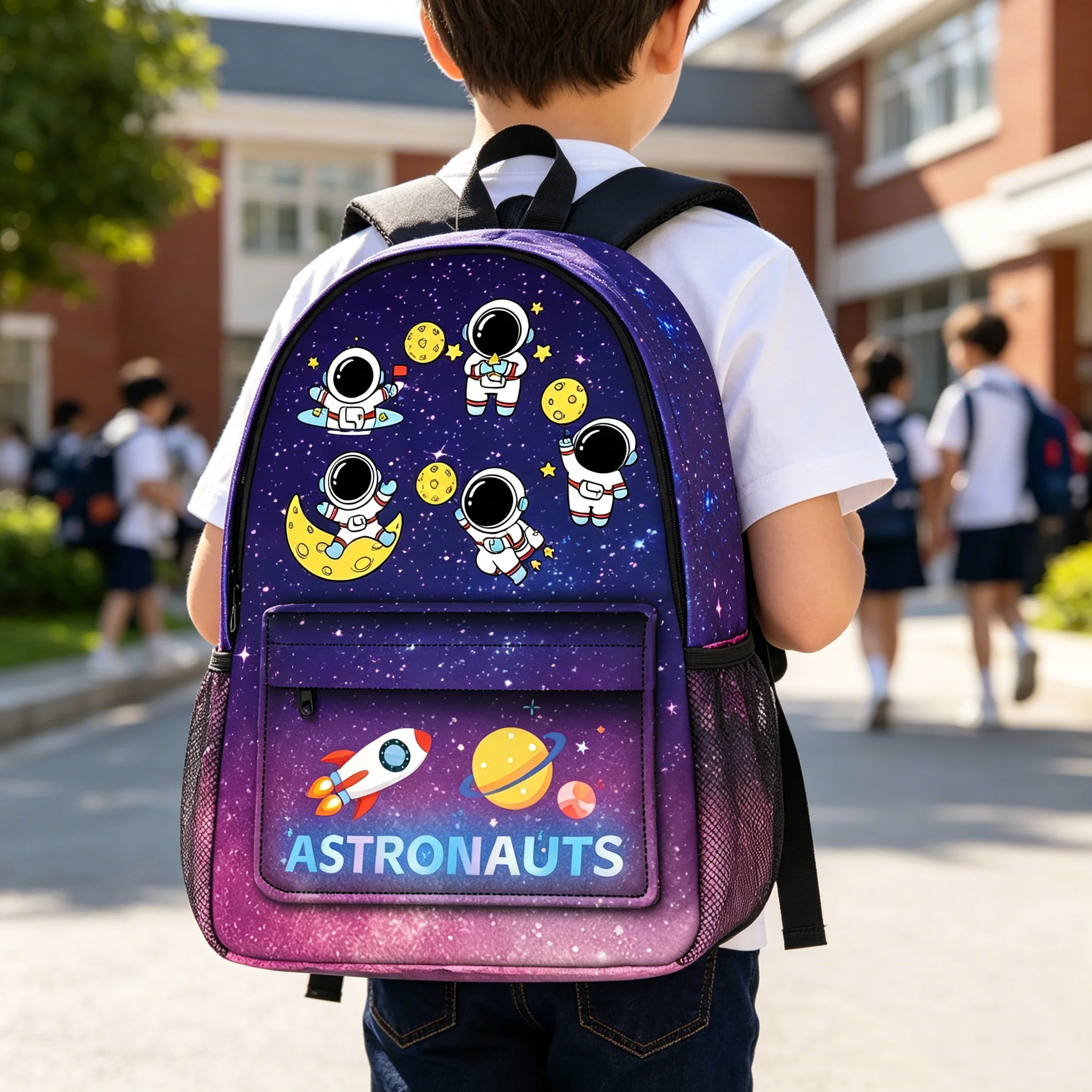 Astronaut Starry Sky Backpack Kids Pencil Bags,with Lunch bag,Shoulder Bag,School Bags for Boys Girls Space Exploration Book Bag