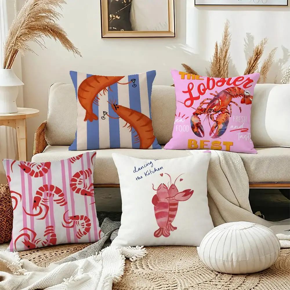 Cute Toon Shrimp Cushion Cover Short Plush Pillowcase, Washable Wrinkle Resistant Cover for Bedroom Gift
