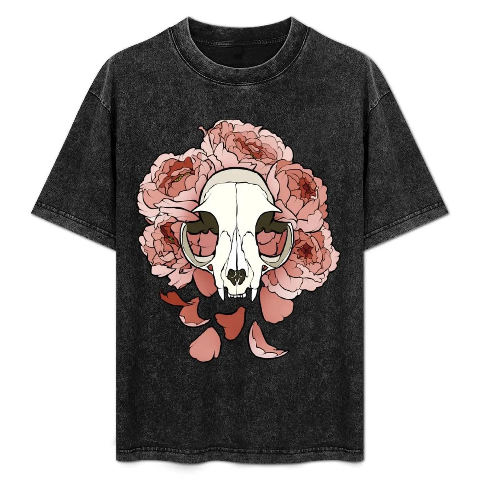 

Cat and peonies- pink T-Shirt vintage graphic tee tops sports fans t shirts for men graphic