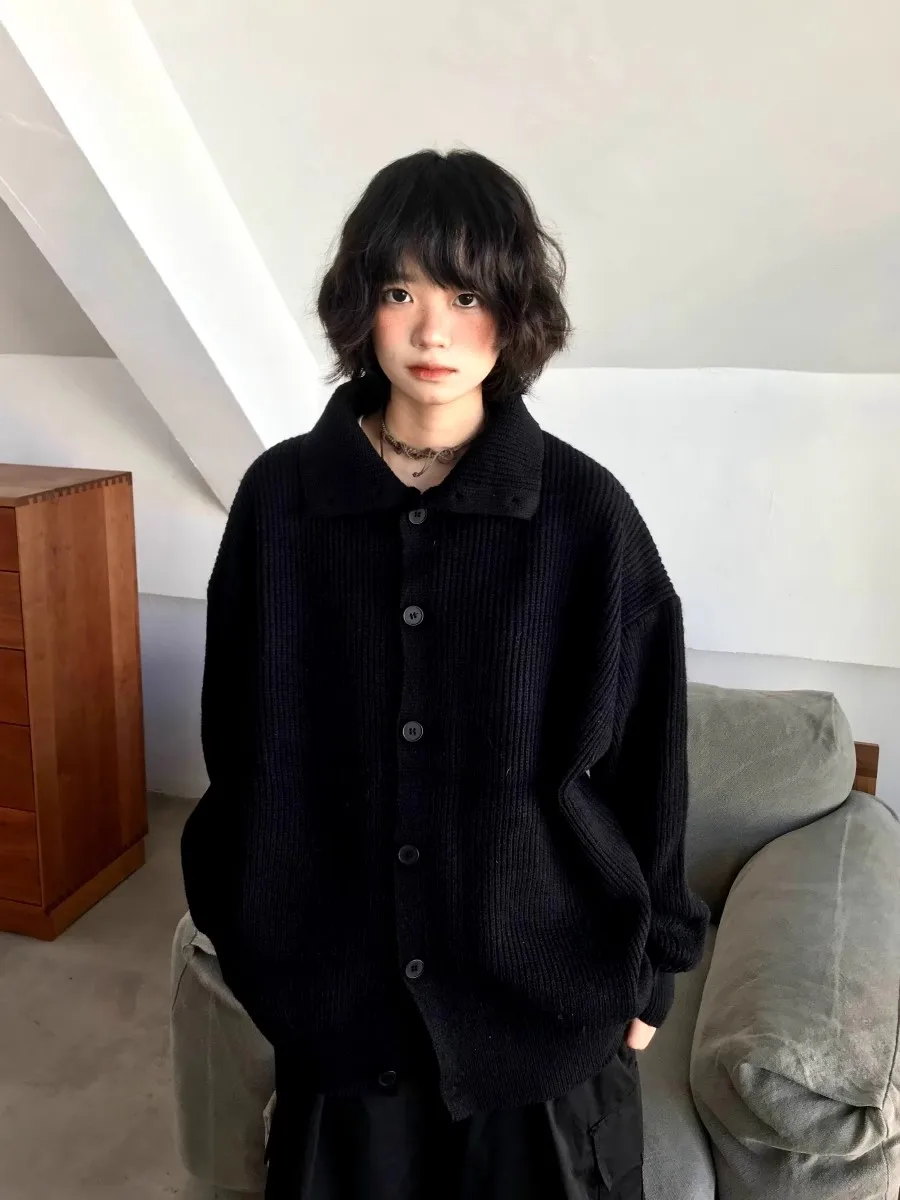 

Retro Japanese Sle Button-Up High Ne Sweater Casual Loose Couple Knittedwear Women's Faion Commute Sle Winter 2024